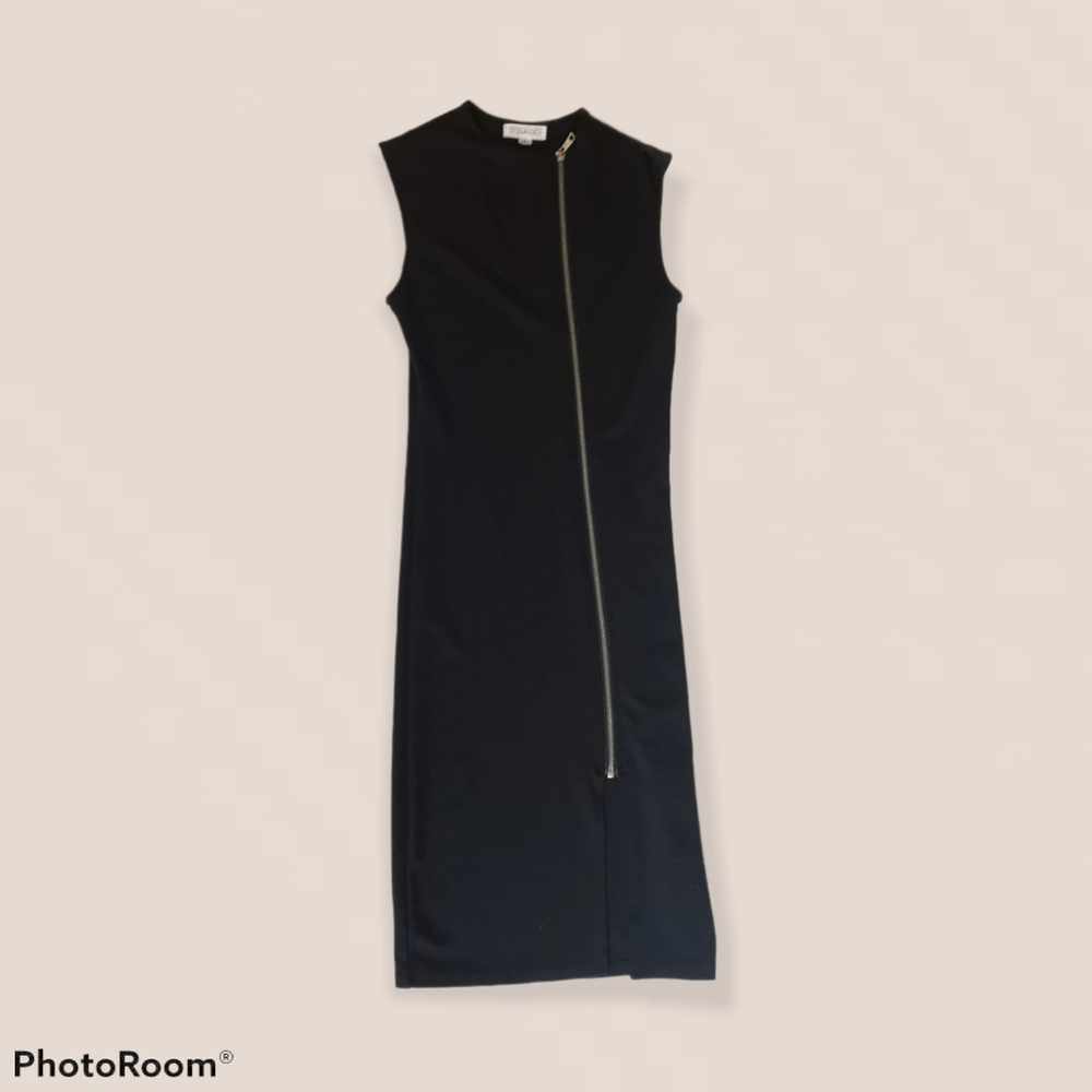 Stella Luce, S, Black High Slit, Zip Up Dress